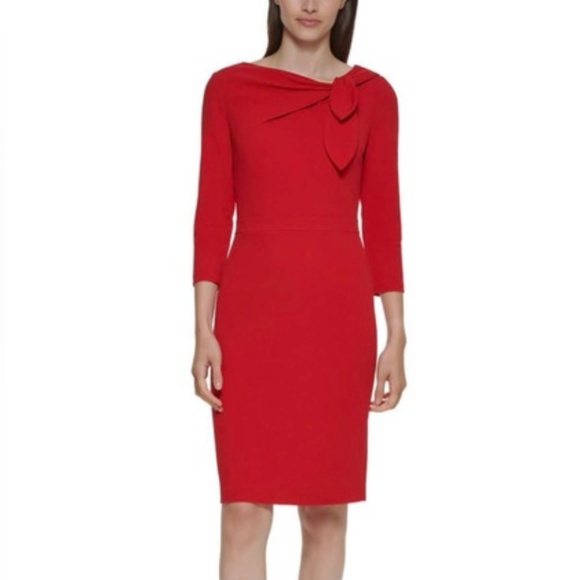 Calvin Klein Women's Crepe Bow-neck Sheath Dress-NWT - Picture 1 of 4